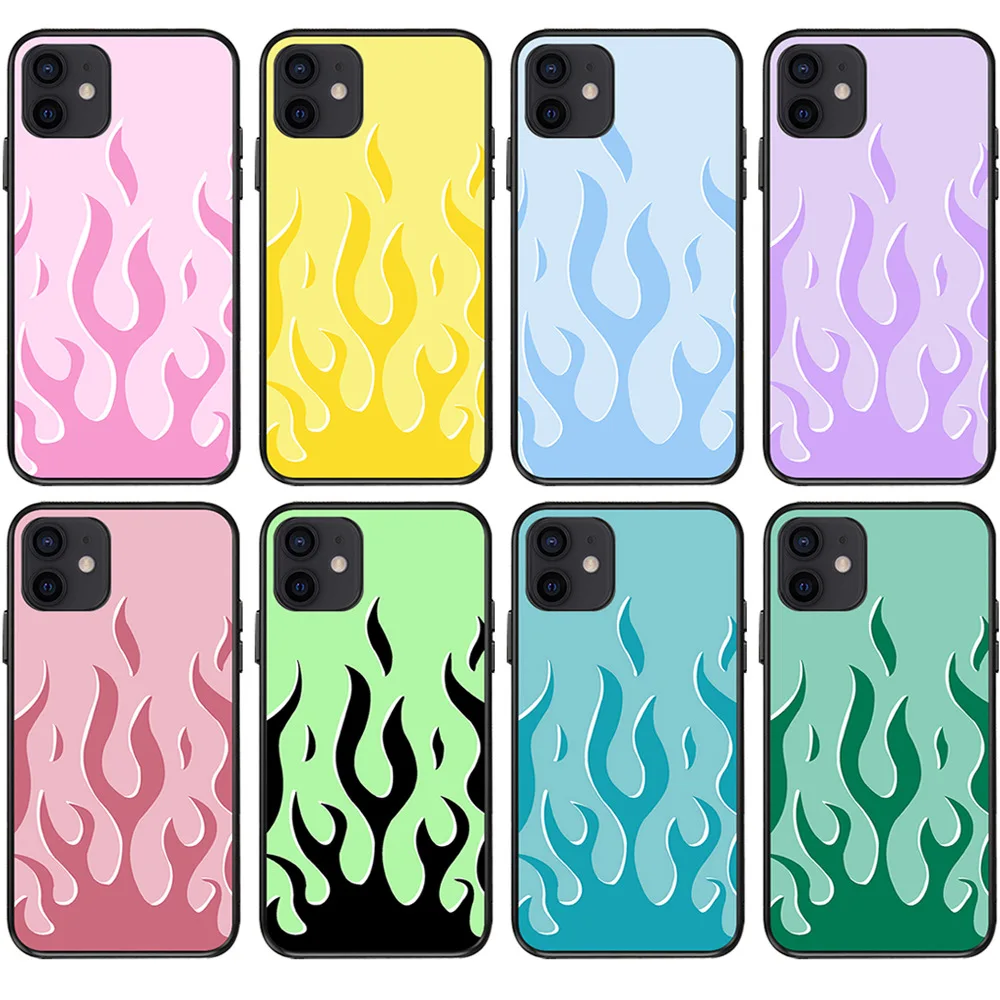 

Creative Simple Color Flame Pattern Mobile Phone Case for IPhone 11 12pro 12mini Soft Shell for IPhone 7 8 XR Mobile Phone Case