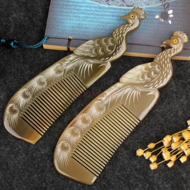 

yak horn Large Pure Horn Comb Genuine Natural White Yak Anti Static Anti-hair Loss Long Hair Massage Home Female Combs Carved