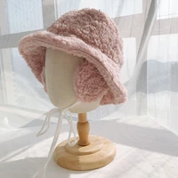 2020 winter fishermans hat women thick bucket hats with earmuffs solid color lamb wool bucket hat warm panama hats caps ear cap