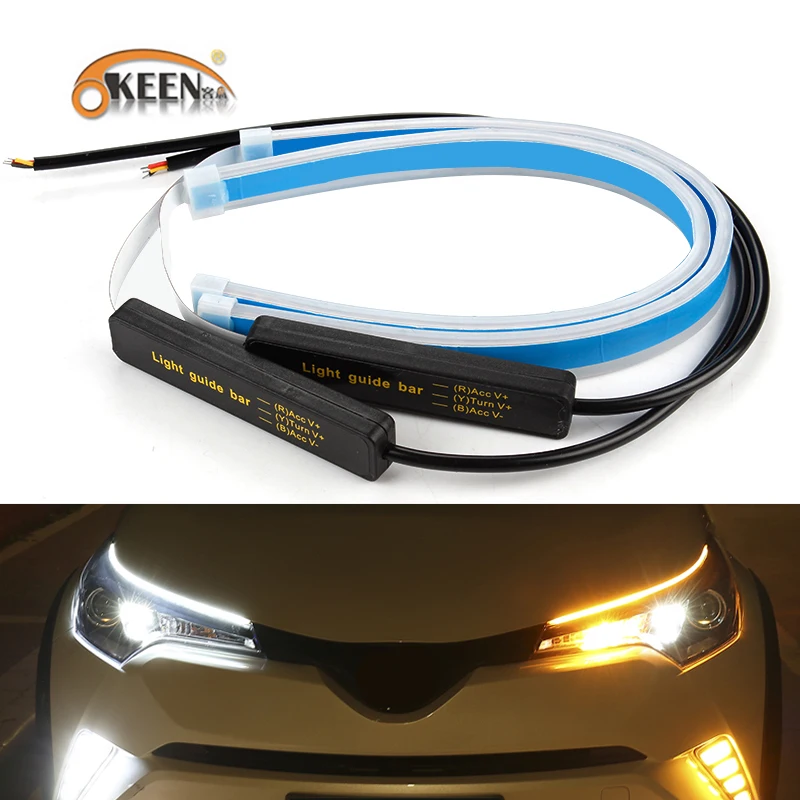 OKEEN 2x ультратонкие автомобили DRL светодиодный дневные ходовые огни белый указатель поворота желтый направляющая полоса для сборки фар Прямая поставка