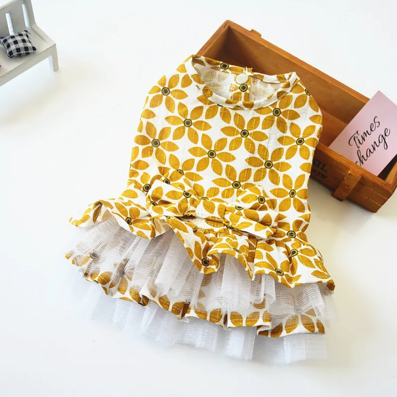 Плиссированное Платье для собак на весну и лето хлопковая одежда девочек юбка