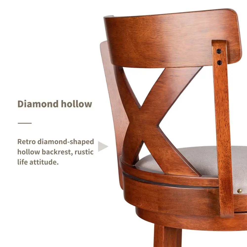 

Modern 30-inch Wooden Bar Stools Vintage Counter Height Swivel Stools Soft Fabric Upholstered Dining Chairs with Hollow Backrest
