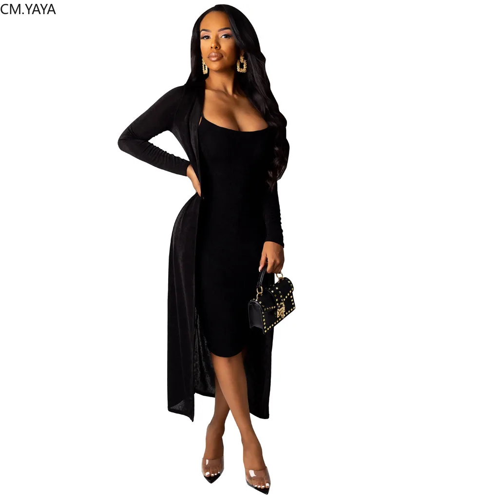 

Женский костюм из двух предметов, зимний костюм без рукавов на бретелях и Длинная накидка с длинным рукавом для ночного клуба, уличный сексу...