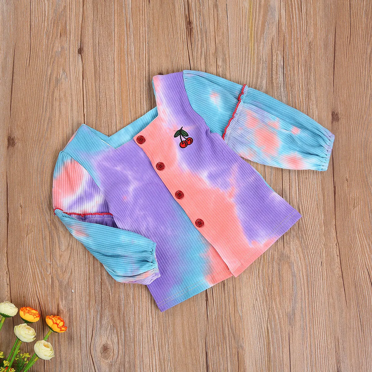 

2020 Spring Fall Baby Girls Clothes Children Square Collar Tie Dye Print Long Sleeve Shirt Kids Single-breasted Cardigan 2-7T