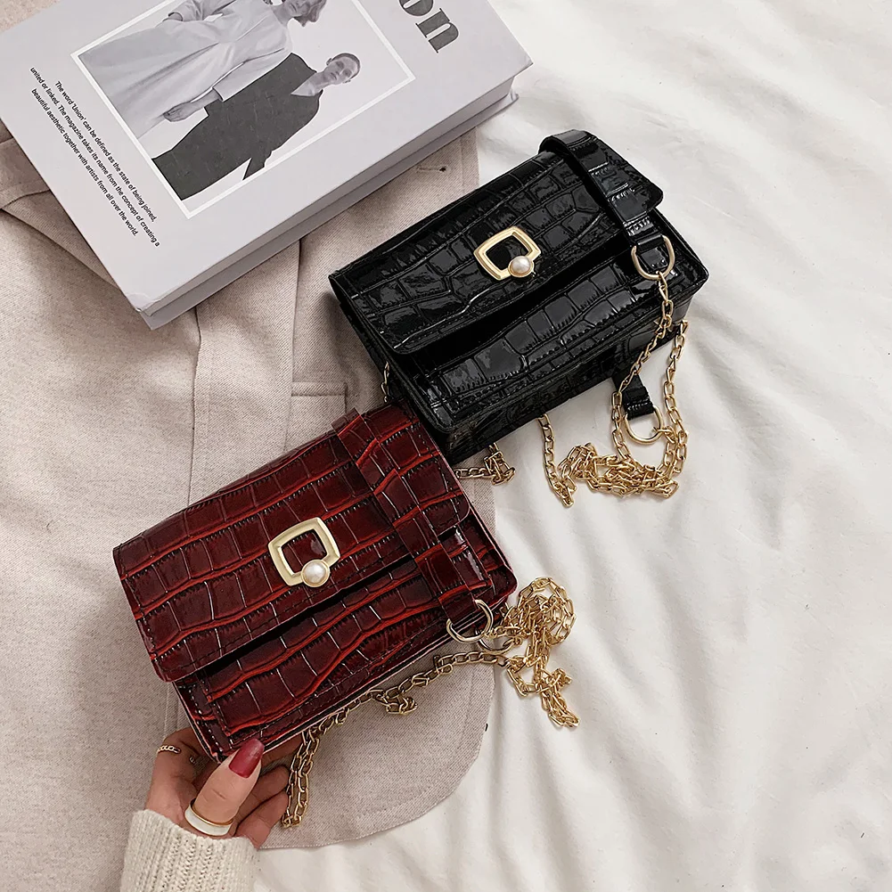 

Fashion Stone Pattern Leather Purse Women Shoulder Messener Bag Money Purse Small Solid Pearl Hasp Clutch Portable Street Totes