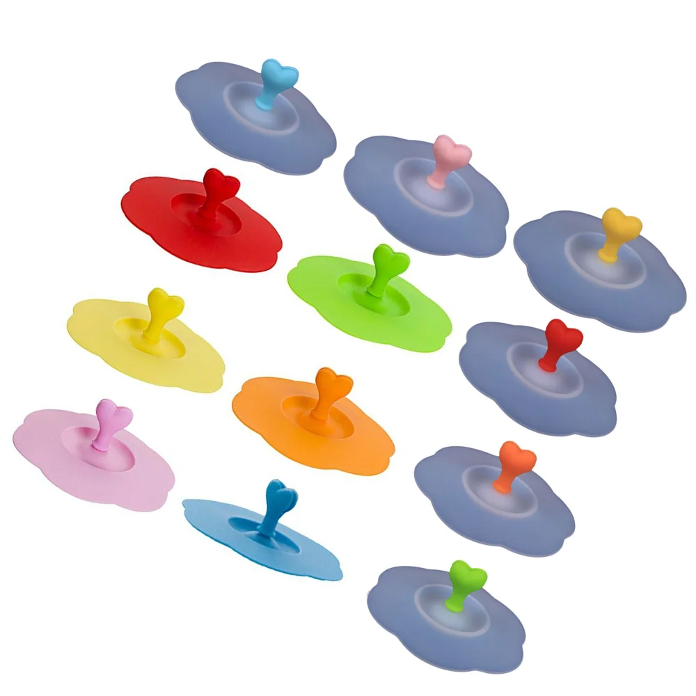 

7Pcs Anti-dust Glass Cup Cover Mug Suction Seal Lid Silicone Heart Airtight Heat-resistant Plum Blossom Cup Lid Mug Lid