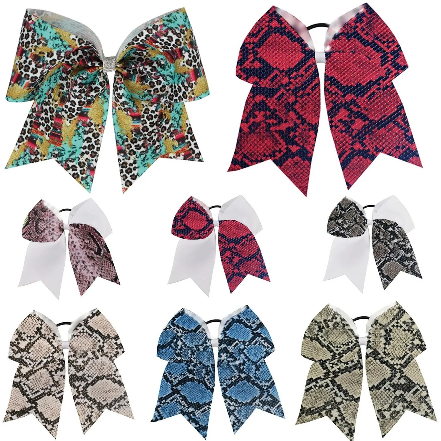 

Snake skin 8" Large Cheer Bow Ponytail Holder Elastic Band Hair Ties Hair Bow Accessories for Cheerleading Teen Girls Sports Ch