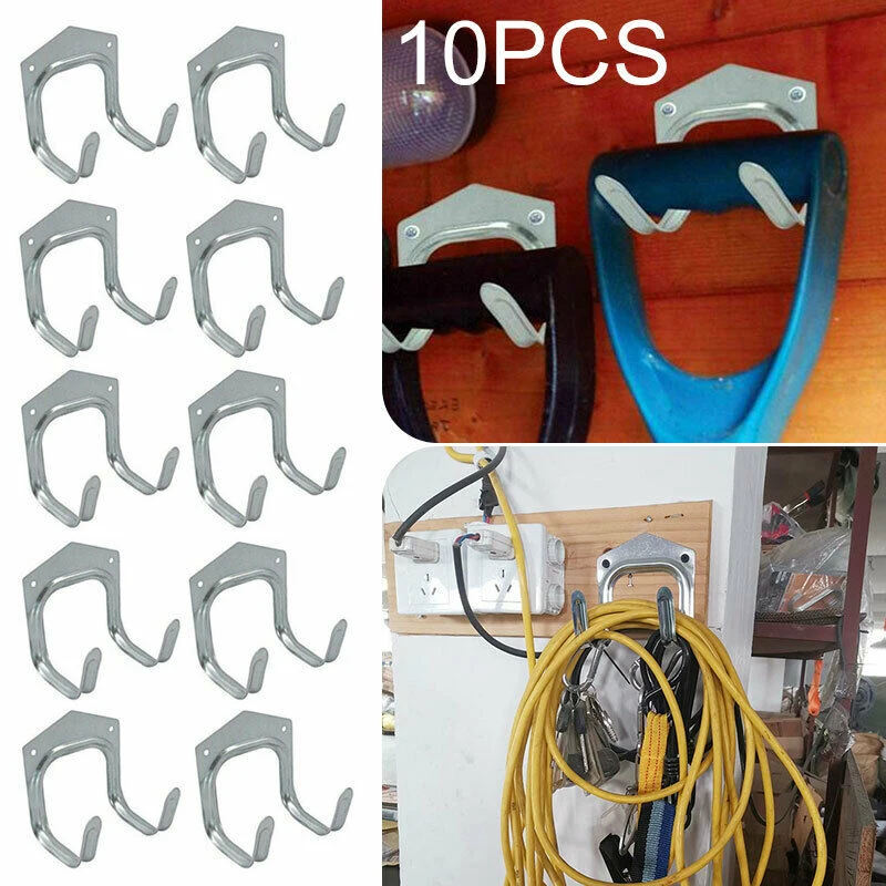 

10 Pcs Metal Tool Storage Wall Hook Double Hanger Holder Hanging Garden Garage HR