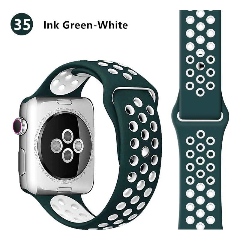 Ink Green-White Силиконовый ремешок для Apple watch band 42 мм 38 мм iWatch 4 band 44 мм 40 мм браслет часы correa резиновый ремешок для часов Apple watch 4 3 2 1 - Цвет ремешка: Ink Green-White