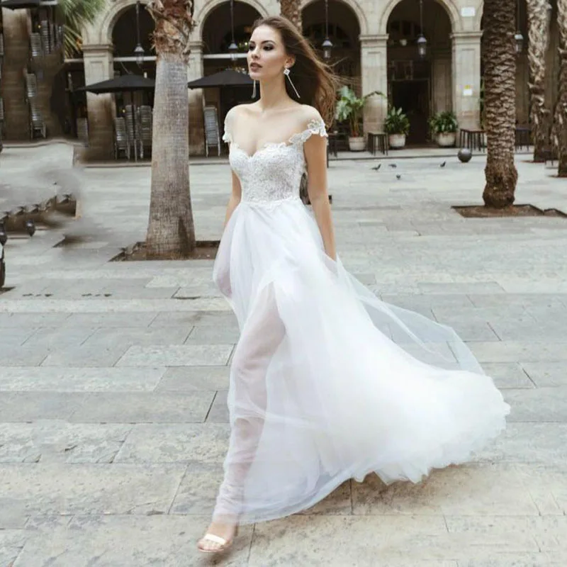 

YILIBER New simple wedding dress backless sleeveless design chiffon lace bride dresses princess dress plus size tailor-made