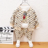 2021 autumn new boy spring cardigan suit baby cartoon three piece suit 0 4 years old korean childrens clothing childrens suit