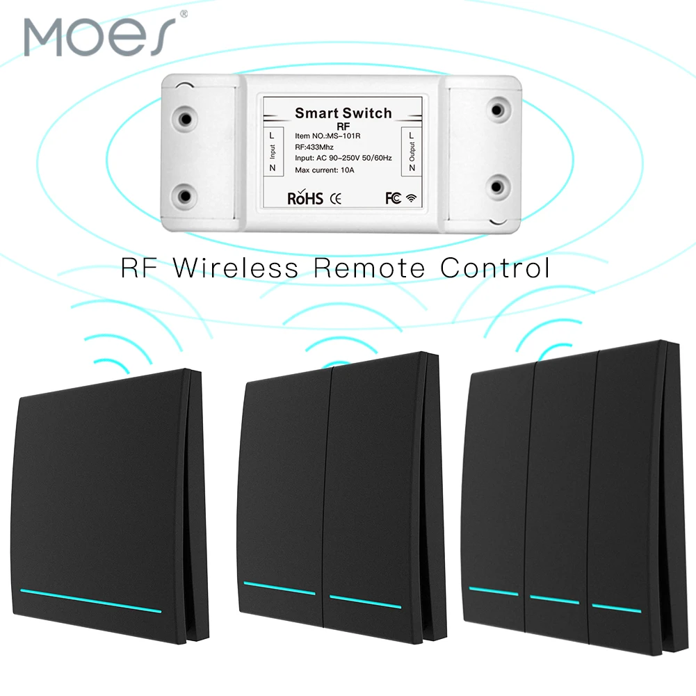 

New 110V 220V Receiver Smart Switch Wireless RF Remote Control AC Wall Panel 86Type 433Mhz