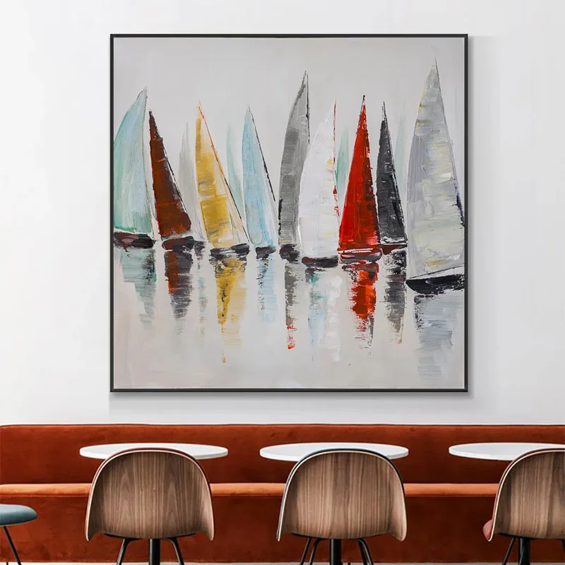 

Simple Design Artist Hand-painted High Quality Abstract Boats Landscape Oil Painting on Canvas Many Boats Painting for Wall Art