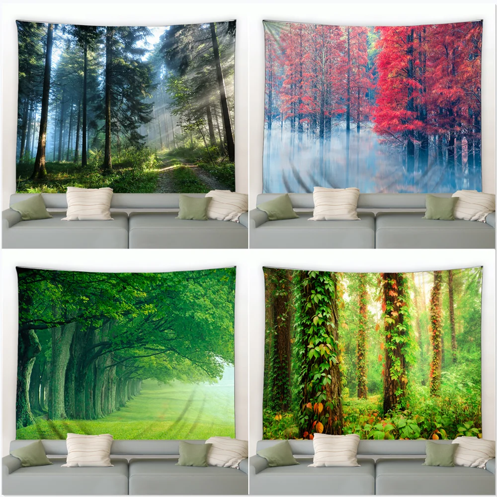 

Forest Tapestry Beautiful Nature Landscape Psychedelic Wall Hanging Big Tapestries Hippie Bedroom Background Blanket Beach Towel
