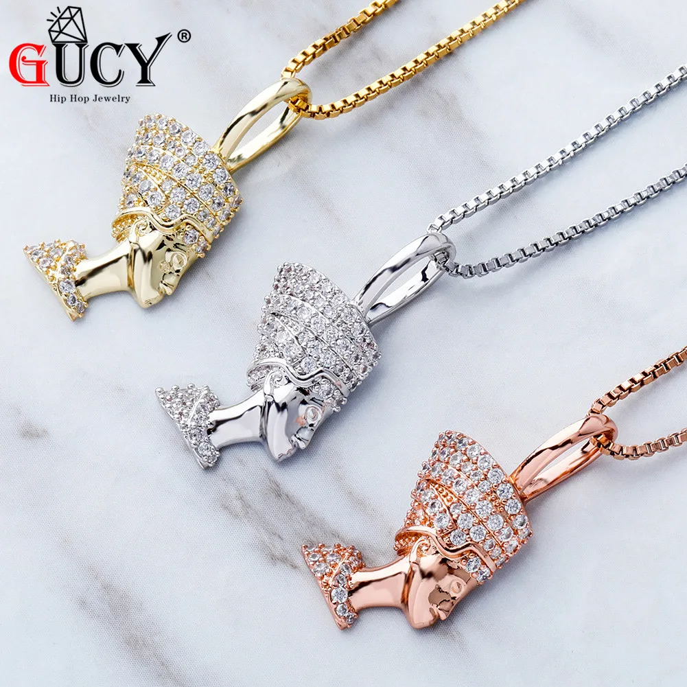 GUCY New 925 Sterling Silver Egyptian Pharaoh Pendant Iced Hip Hop Zircon Pendant Fashion Hip Hop Jewelry For Gift