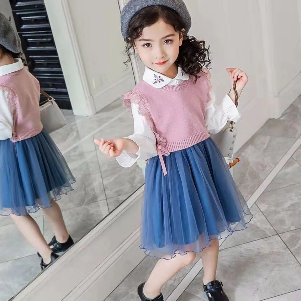 Детский комплект одежды для маленьких девочек топ жилет + платье 2 шт./компл.