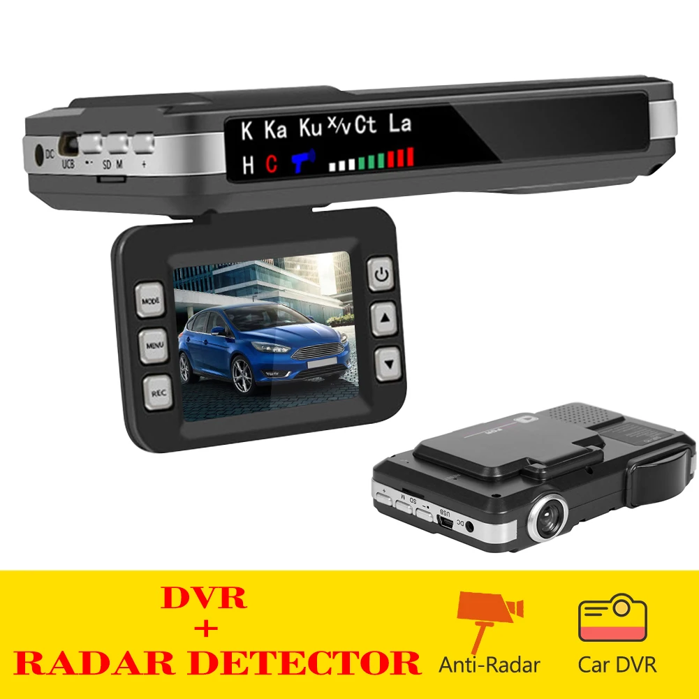 

2 in 1 Car DVR Camera Dash Cam Detector Speed Voice Alert Alarming System English Russian Voice Radar Detector X K CT La