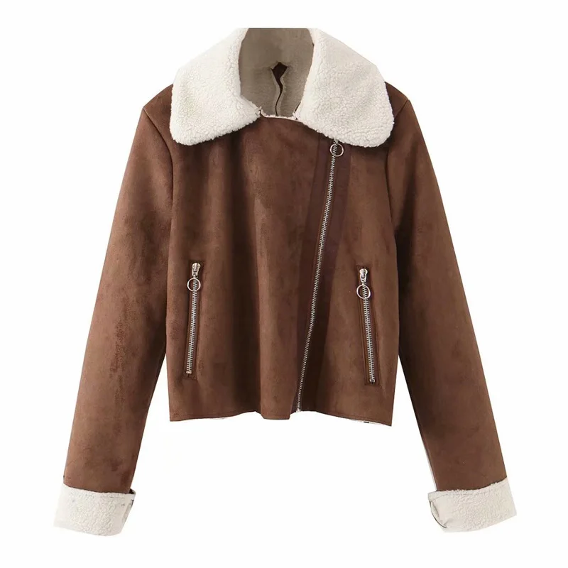 Fandy Lokar Solid Faux Fur Coats Women Fashion Suede Turn Down Collar Jackets Women Elegant Long Sleeve Coats Female Ladies KF - Цвет: XZJK2987 Dark Brown
