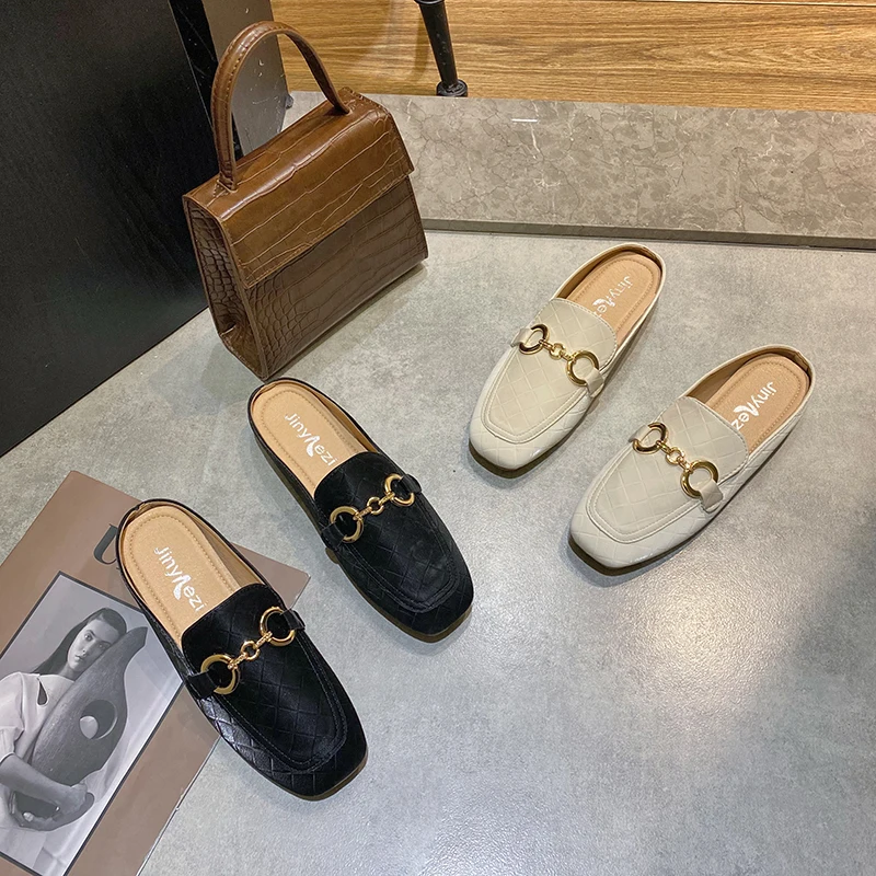 

PAMANNI Ladies Handmade Metal Chain All-match Modern Slippers Female Shallow Outside Elegant Fashion Breathable Leisure Flats