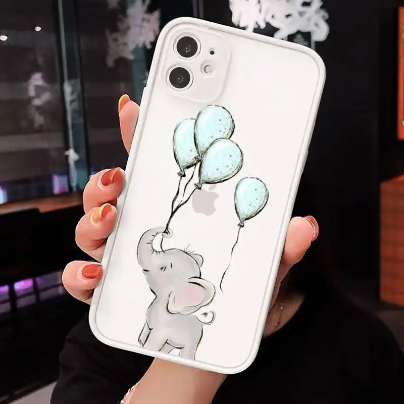 

Balloon mouse Elephant rabbit Phone Case Matte For iPhone 12 Mini 11 Pro XR XS Max 7 8 Plus X Hard PC Back Cover