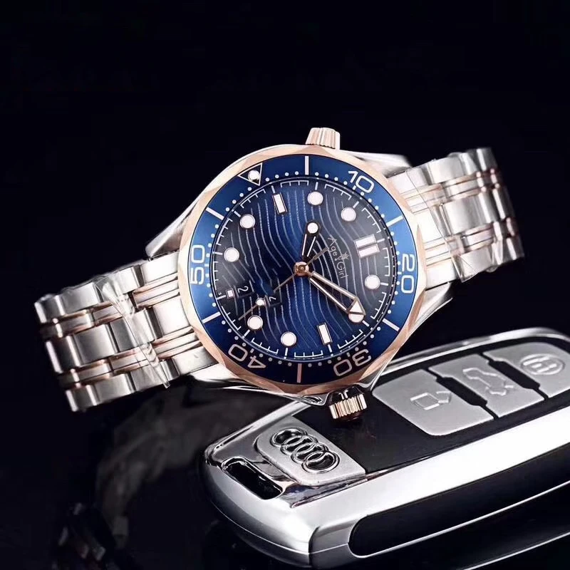 

Classic New Men Automatic Mechanical Watch Silver Black Blue James Bond 007 Ceramic Sapphire Glass Back Sport Rose Gold AAA