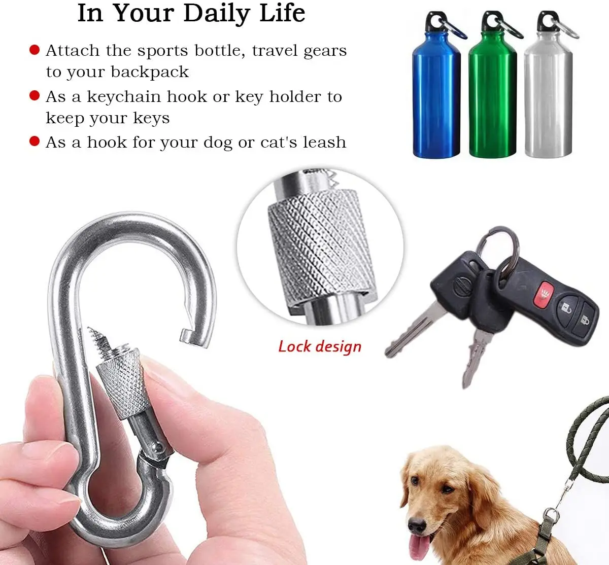 

2Pcs M25 Single Pulley Block Heavy Duty 304 Stainless Steel Pulley Roller with 3Pcs Spring Snap Hook Carabiner