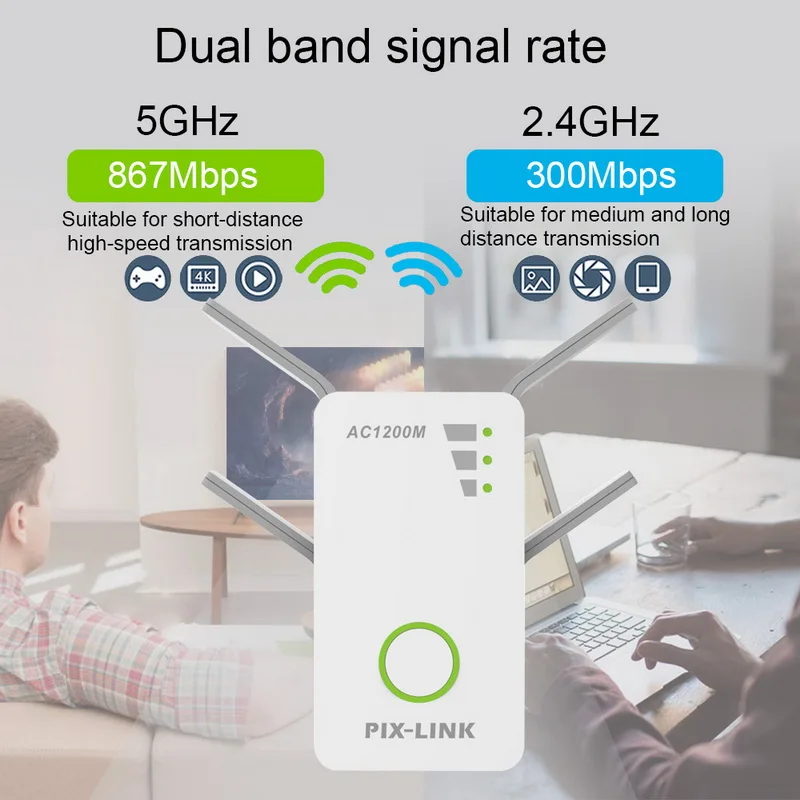 WiFi Repeater 2.4G/5G Signal Dual Band AP 1200Mbps Wireless AC Extender Router Amplifier With 4 Antennas | Компьютеры и офис