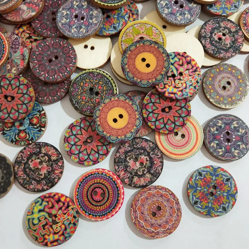 

CheerBows 100pcs Vintage Colorful Printed Wood Buttons 15mm Home Textile Children Handmade Scrapbooking DIY Clothes Craft Decor