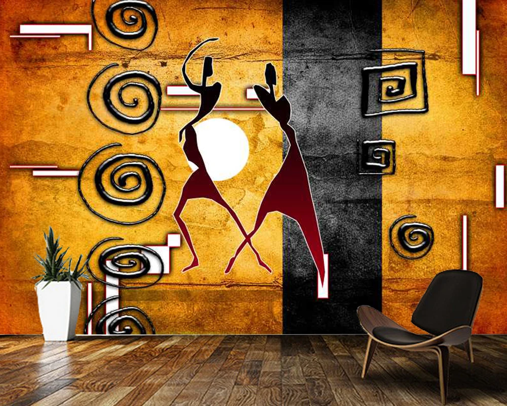

Papel de parede African abstract characters retro wallpaper,living room bedroom wall papers home decor restaurant bar mural
