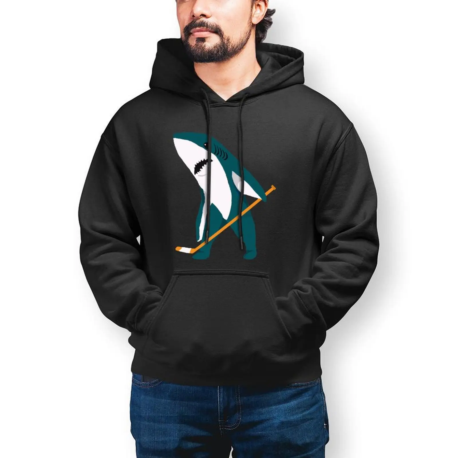 

Shark Hoodie Streetwear Autumn Hoodies Fashion Long Length Cotton Pullover Hoodie Mens Oversized