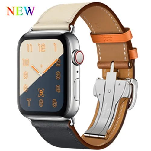 new Кожаный ремешок для наручных часов Apple watch, версии 4 44 мм 40 мм aplle часы correa, 42 мм, 38 мм, для iwatch, версия 4/3/2/1 наручные часы для развертываемая застежка - Цвет ремешка: new