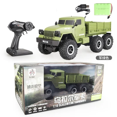 A green Большой 1/10 2,4G RC Ретро грузовик Урал 6WD независимая система подвески дистанционное управление военный грузовик автомобиль Хобби Игрушки для мальчиков подарок - Цвет: A green
