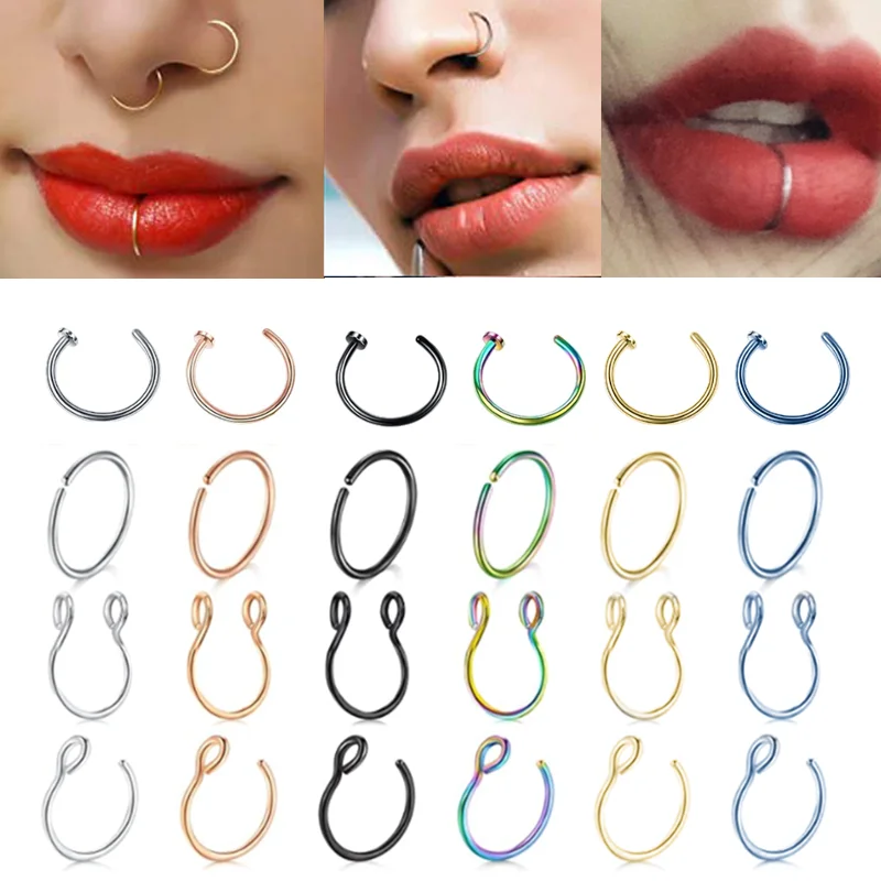 1 шт. хирургическая Сталь фальшивый нос кольцо обруч клип на Имитация пирсинга