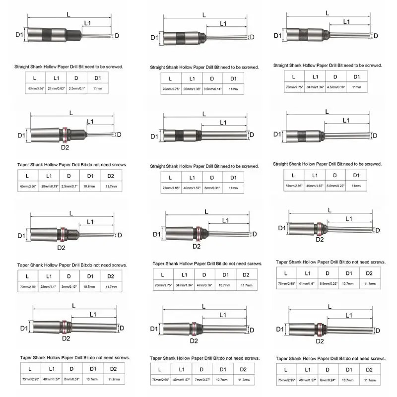 

1pcs Hollow Paper Drill Bit 2.5-8 x 65-75mm for Taper Shank Punch Punching Machine DIY Drilling Tool , DIY Electric Tools Tool