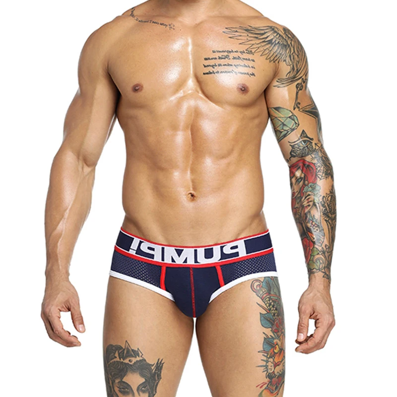 Мужские трусы бикини с низкой посадкой темно синие хлопковые брифы бандаж джоки
