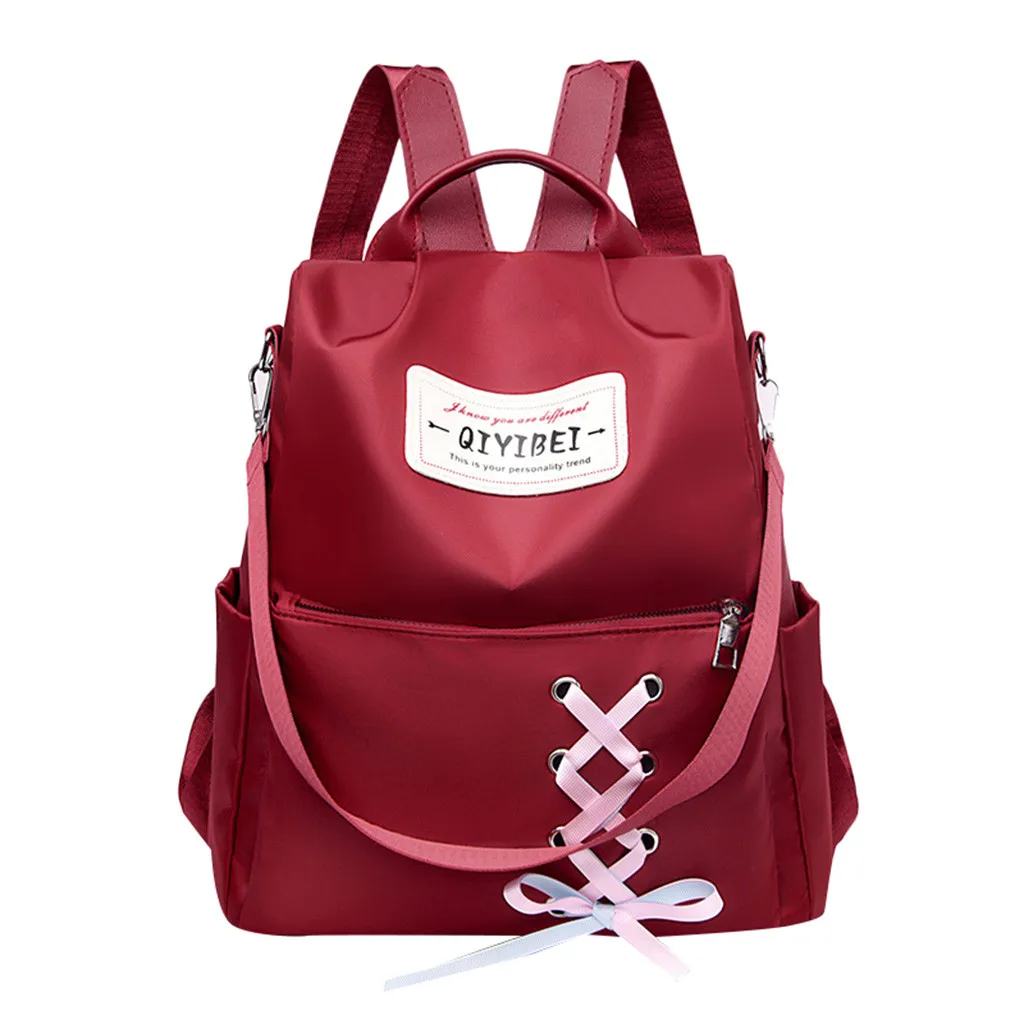 Модный большой рюкзак для девочек нейлоновый однотонный дорожный с защитой от