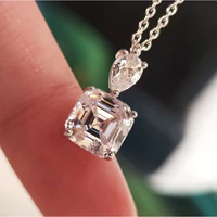 925 sterling silver simple temperament pink diamond square necklace clavicle chain super fairy diamond pendant for women jewelry