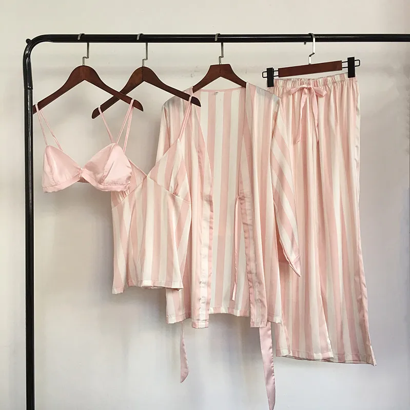 

Robe Suit Sexy Pajamas Gown Set Womens V-Neck Cami Nighties 3PC Wear Pijama Print Home Nightwear Lingerie Spring Lady Nightdress