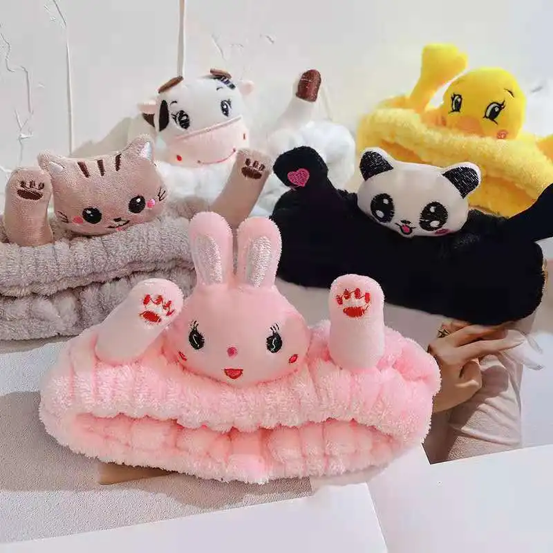 

2021 plush soft hairband women girls face wash makeup mask headband cute animal hairband hair accessories Elastic Headbands