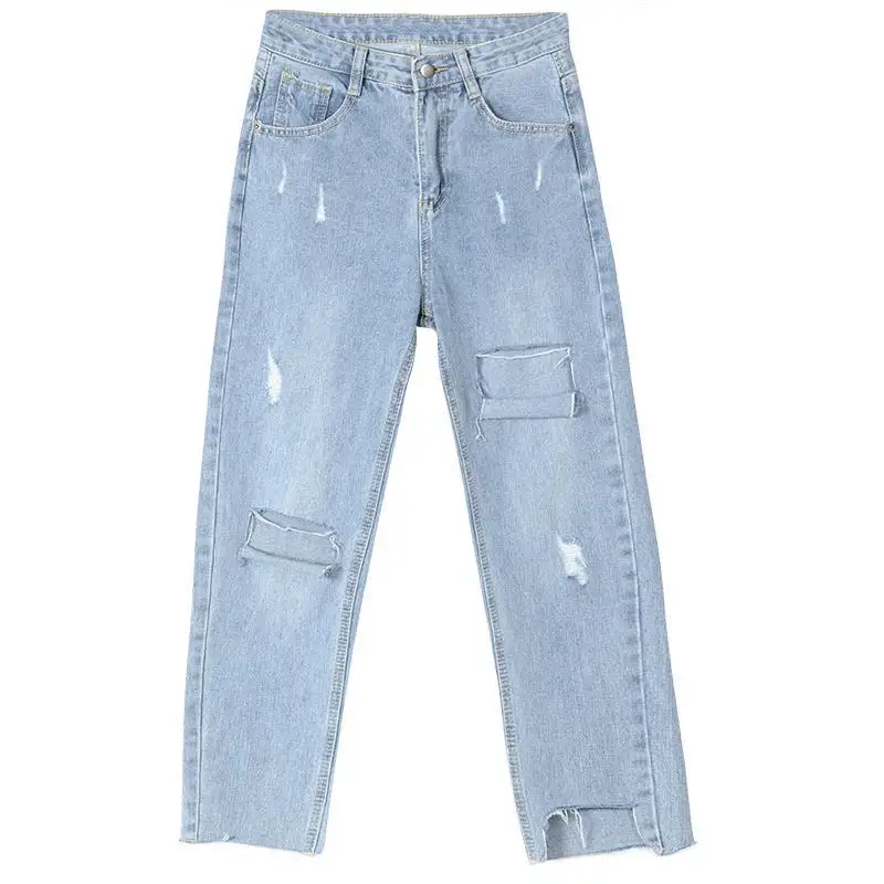 

High Waist Jeans Women Plus Size 5XL Trendy Korean Chic Teens Ankle-Length Denim Jean Loose Simple Daily BF College Femme New