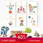 Рождественская Картина на холсте, цирковые животные, Медведь, Кролик, панда, настенное искусство, скандинавские постеры и картины для малышей, детский домашний декор