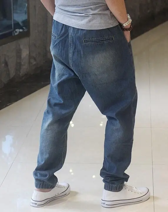 Jeans Street Hip-Hop Pants Men's Buckled Harem Jeans Loose Jeans Elastic Waist Skateboard Pants