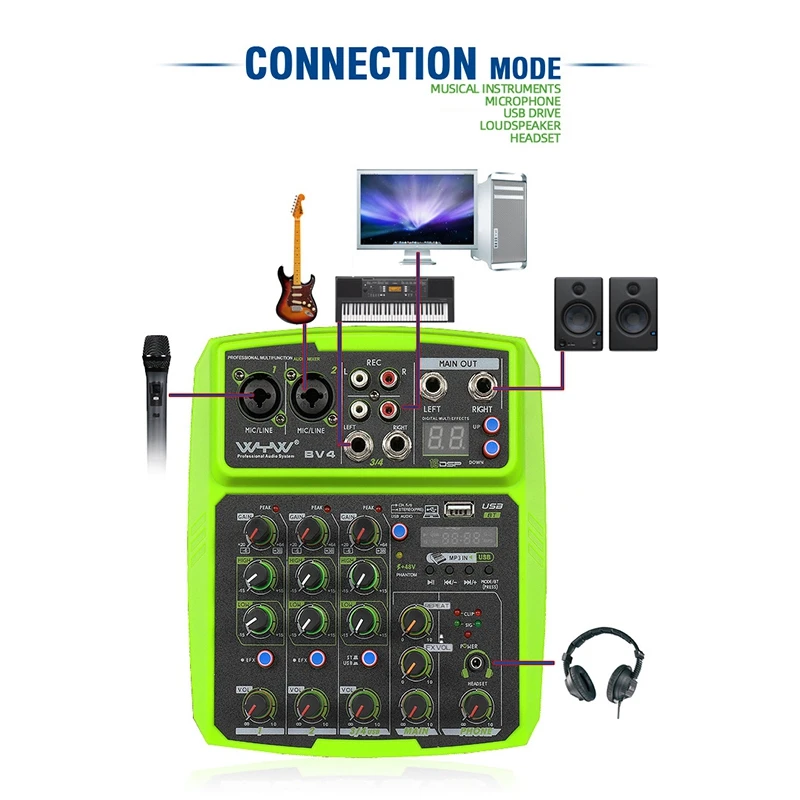 Wenyanwen 4 канальный мини миксер USB Bluetooth цифровой MP3 компьютер Вход 48В