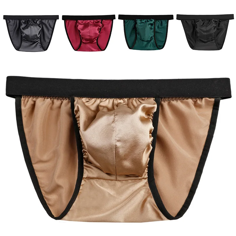 Silk Mens silk underwear Briefs Low Waist Sexy stirring Mens Ultrathin Breathable Exciting Convex Bag Trunks Youth Fashion