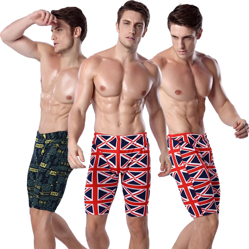 

Hot Prints Mens Swimming Trunks Knee Length Bathing Suits Men Elastic Drawstring Beach Male Swim Trunks Sexy Swimwear Men 2021