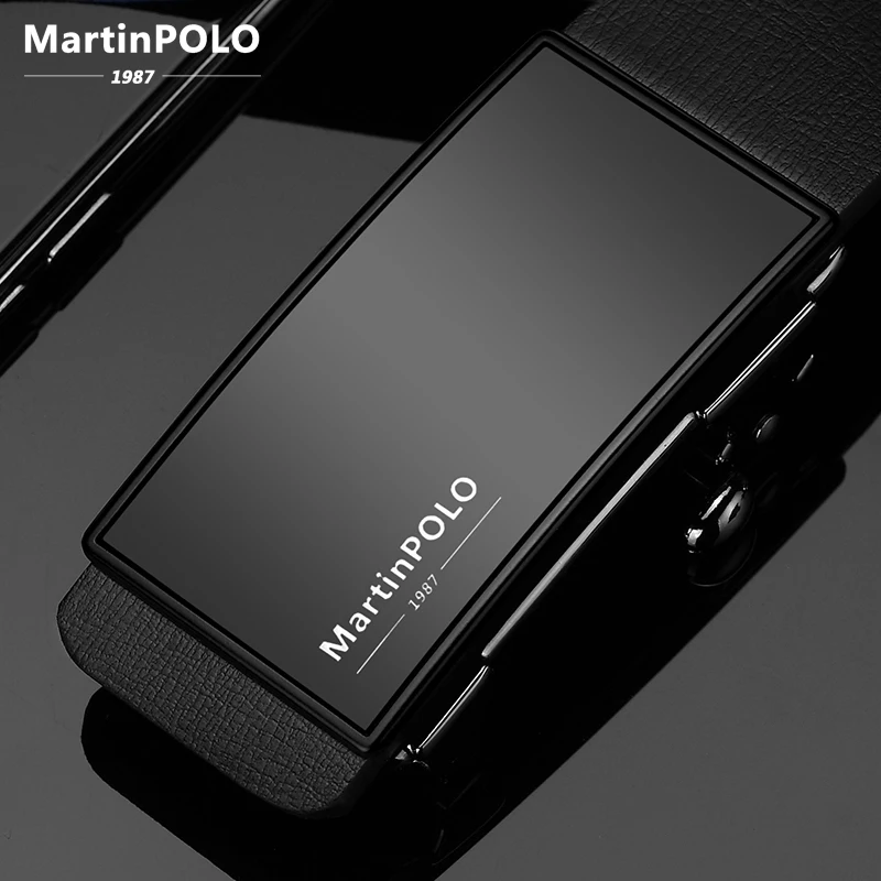 

MartinPOLO Men Automatic Toothless Alloy Buckle Belt Genuine Leather Cowhide Strap for Male Business Men's Belts MP01601P