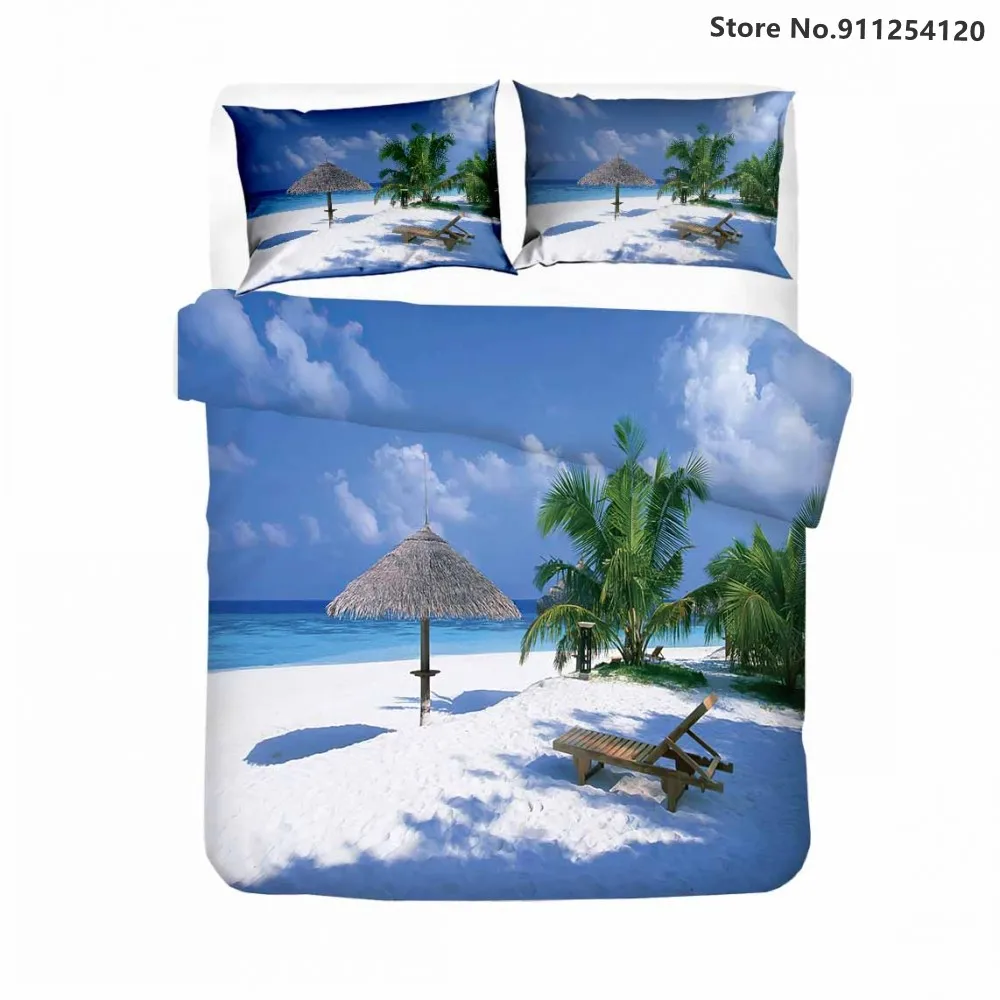 Summer Beach Coconut Bedding Sets Palm Tree Duvet Cover 2/3 Piece Queen King Double Single Bed Sea Scenery | Дом и сад