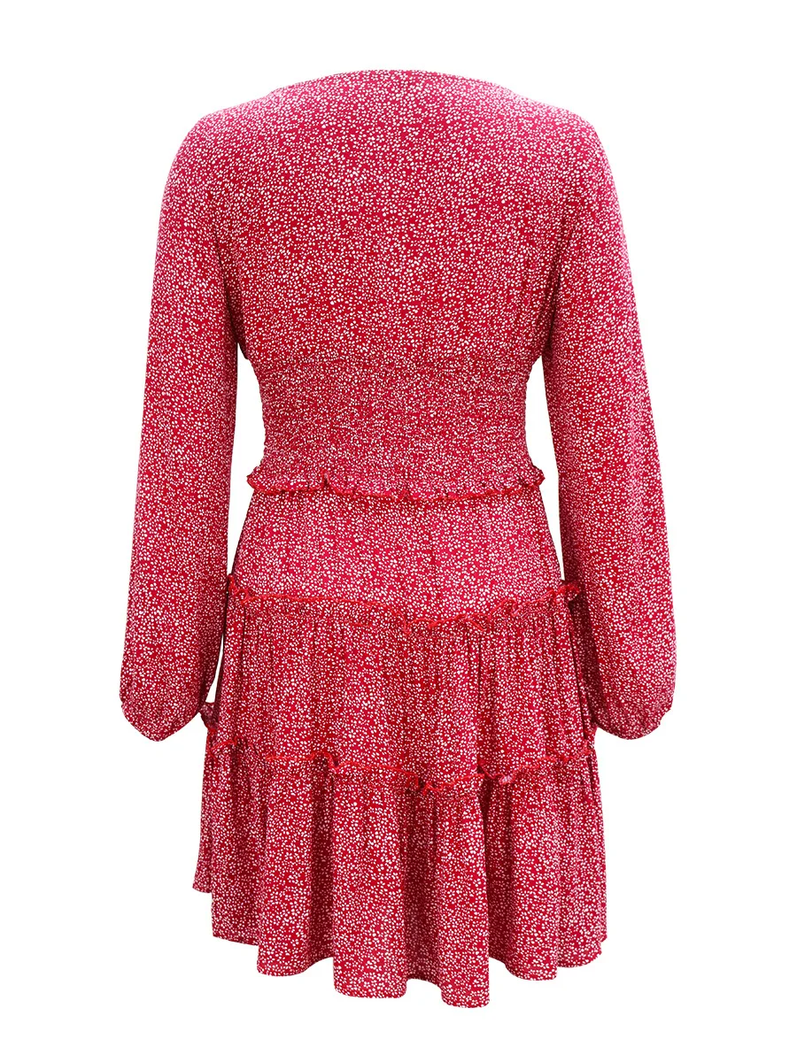 

ZOGAA Fashion Floral Print Female Dress Bohemian Long Sleeve Layer Ruffles Autumn Party Dresses Red Yellow Black Vestidos 2019