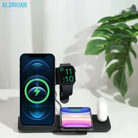 15w qi fast wireless charger stand for iphone 12 11 x 8 apple watch 4 in 1 foldable charging dock station for airpods pro iwatch