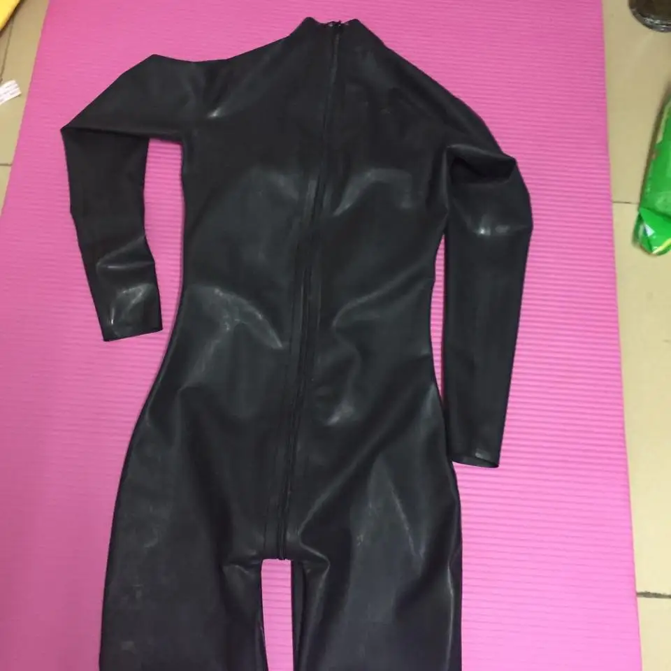 Женский латексный костюм с молнией на спине боди из латекса объемным вырезом